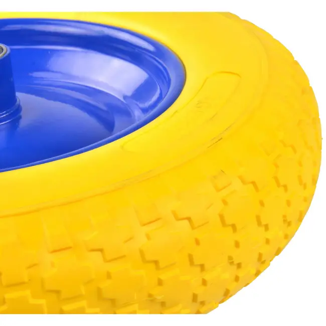 GEKO Trolleywiel - Massief PU - Geel - 370 mm - Dubbele kogellagers