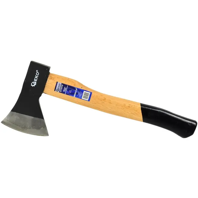 GEKO Bijl met houten handvat - antislip grip - gehard koolstofstaal - 600g