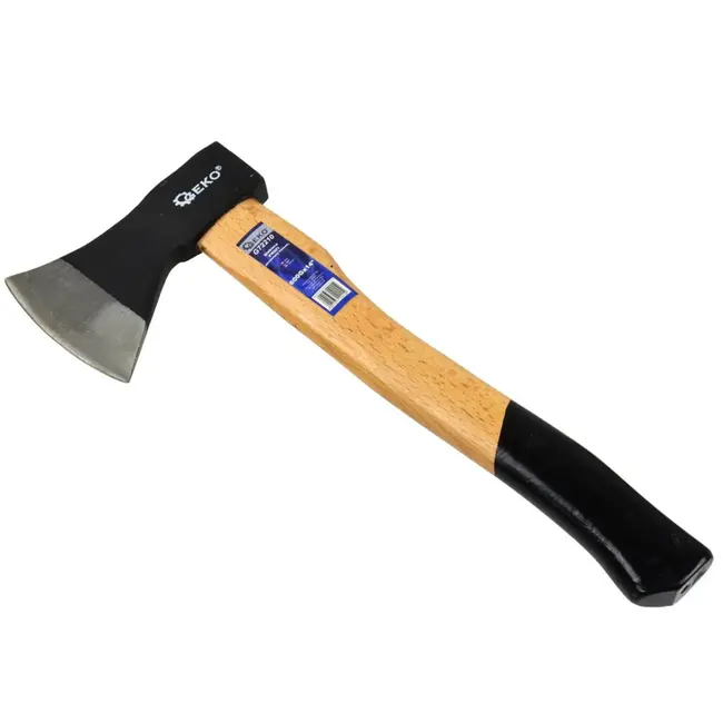 GEKO Bijl met houten handvat - antislip grip - gehard koolstofstaal - 600g