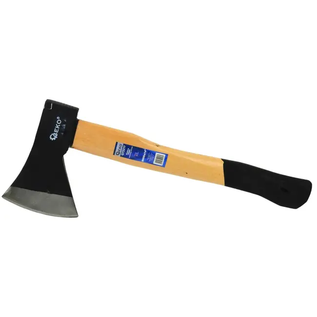 GEKO Bijl met houten handvat - antislip grip - hoogwaardig koolstofstaal - 800g - 38 cm