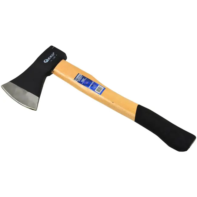 GEKO Bijl met houten handvat - antislip grip - hoogwaardig koolstofstaal - 800g - 38 cm