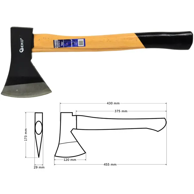 GEKO Bijl - Houten handvat - Antislip grip - Hoogwaardige koolstofstaal - 1000g