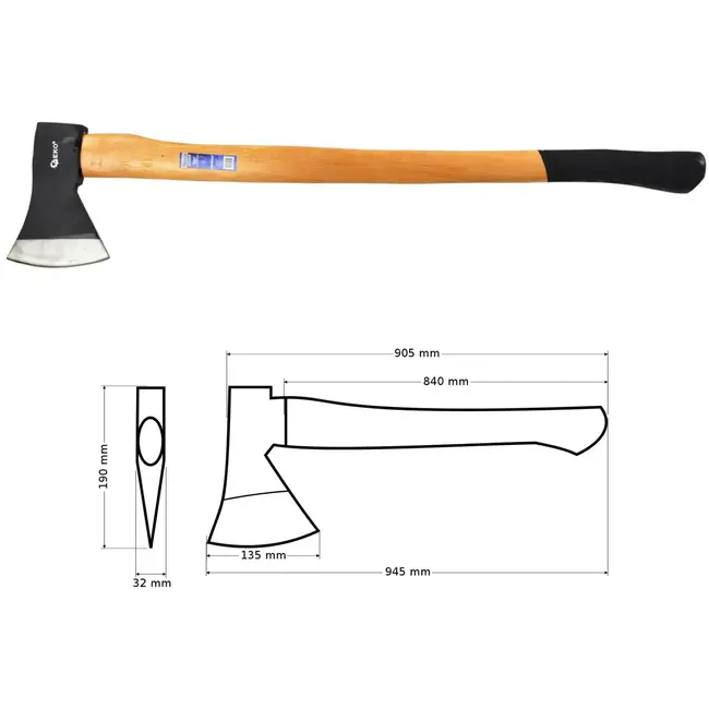 GEKO Bijl - Houten Handvat - Antislip Grip - Hoogwaardig Koolstofstaal - 1600g