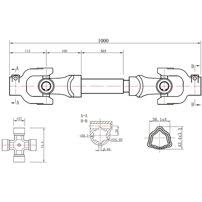 GEKO PTO-as - 3-lemon buis - 100 cm - Snelkoppeling - Kunststof omhulsel