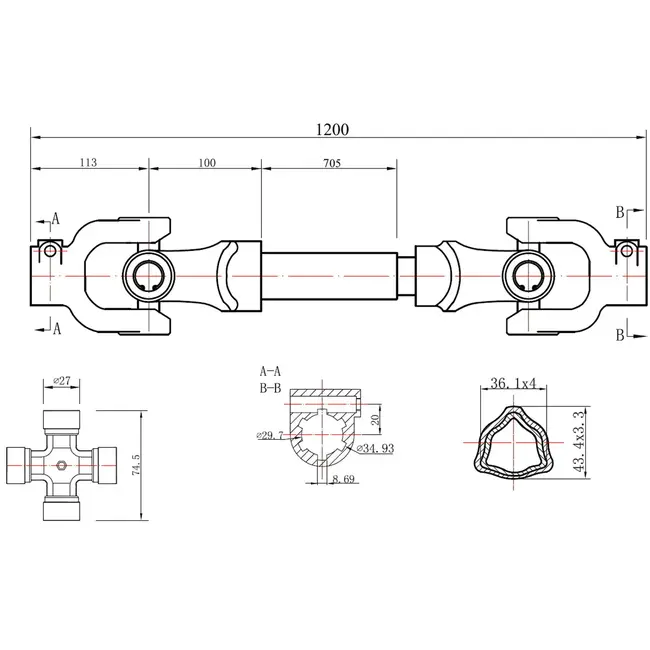 GEKO PTO as met 3-lemon buis - 120 cm - snelle montage - kunststof bescherming