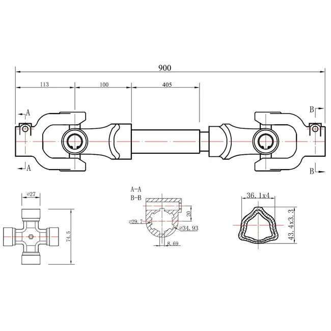 GEKO PTO-as - 3-lemon buis - 90 cm - Snelmontage - Kunststof omhulsel
