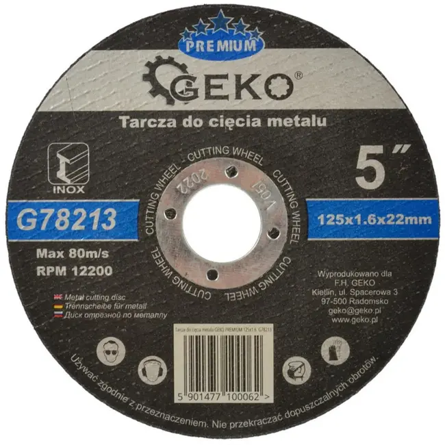 GEKO Metaalschijf - Corundum - Versterkt - 125 mm - 1,6 mm - 22,2 mm - 10 stuks