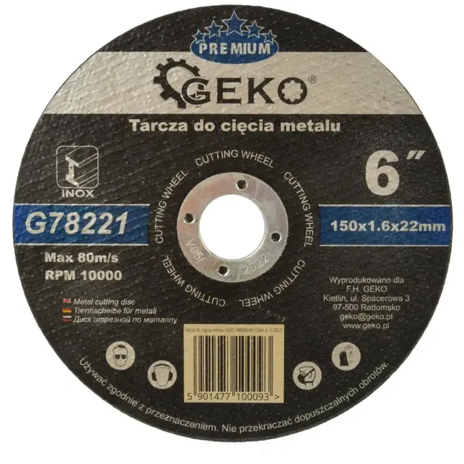 GEKO Metaalschijf - Corundum - Versterkt - 150 mm - 1,6 mm - 22,2 mm - 5 stuks