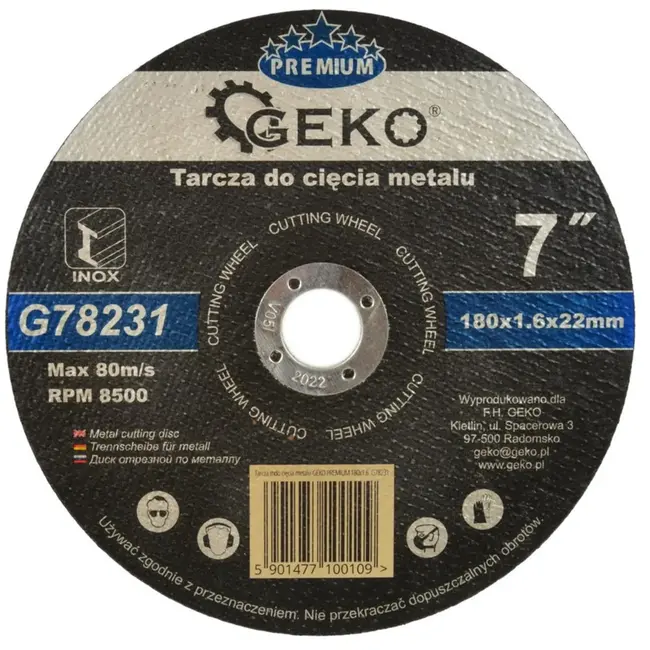 GEKO Metaalschijf - Corundum - Versterkt - 180 mm - 1,6 mm - 8500 rpm - 5 stuks