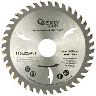 GEKO Cirkelzaagblad - Houtbewerking - 115 mm - 40 Tanden - Koelgaten