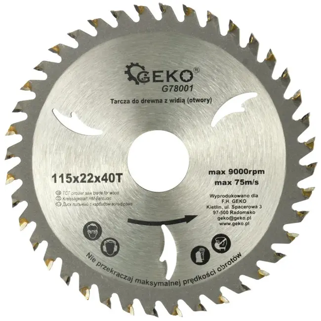 GEKO Cirkelzaagblad - Houtbewerking - 115 mm - 40 Tanden - Koelgaten