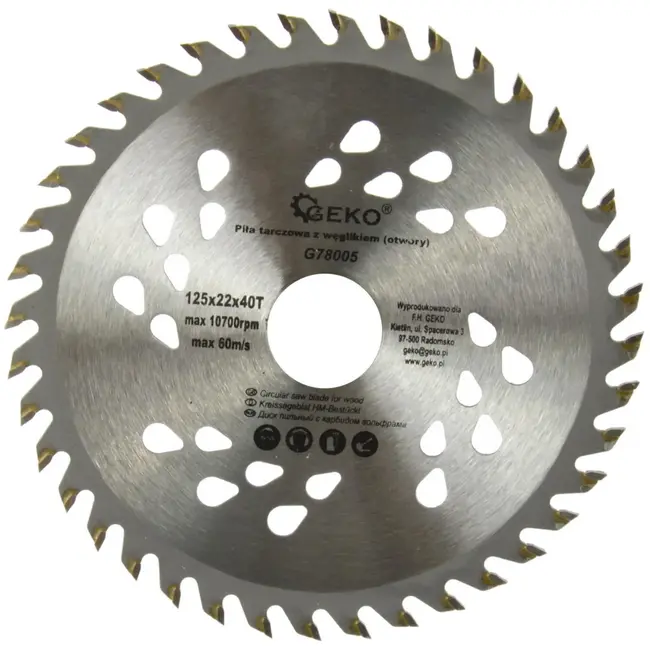 GEKO Cirkelzaagblad - 125 mm - 40 Tanden - Koelgaten - TCT