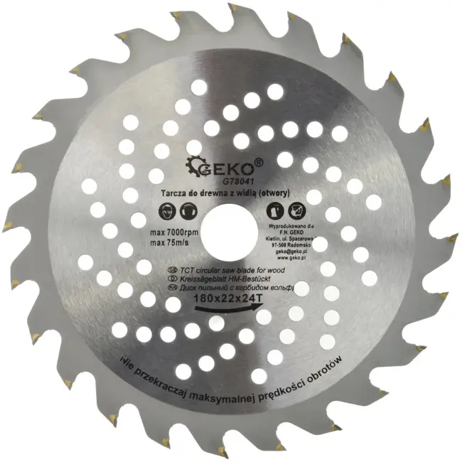 GEKO Cirkelzaagblad - TCT - 180 mm - 24T - Koelgaten