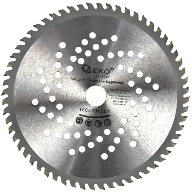 GEKO Cirkelzaagblad - 180 mm - 60T - Koelgaten - TCT-tanden