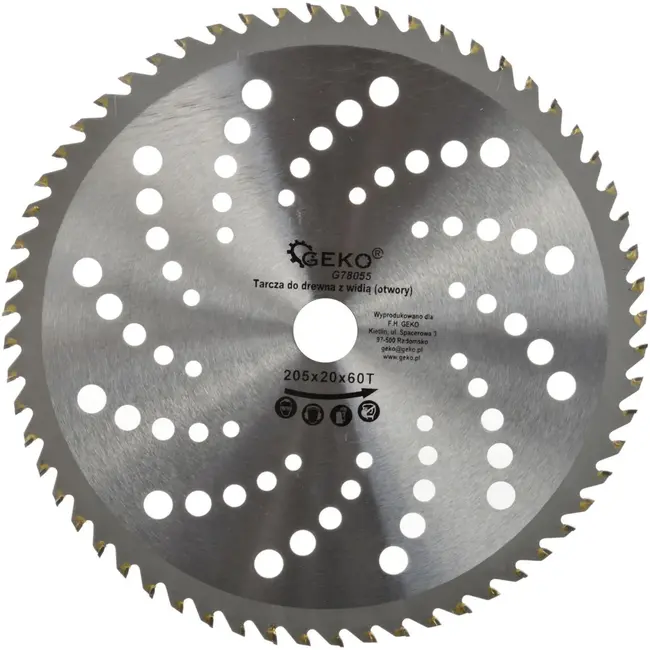 GEKO Cirkelzaagblad - 205 mm - 60T - Koelgaten - TCT