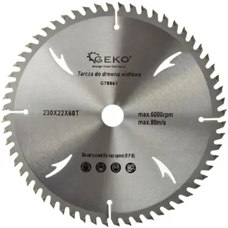 GEKO Cirkelzaagblad - 230 mm - 60 Tanden - Koelgaten - TCT
