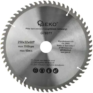 GEKO Cirkelzaagblad - TCT - 250 mm - 60T - Koelgaten