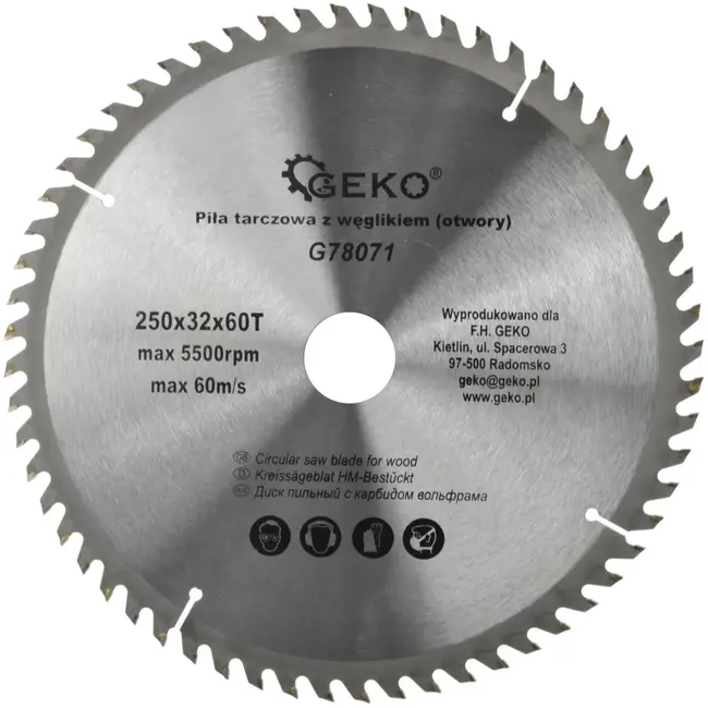 GEKO Cirkelzaagblad - TCT - 250 mm - 60T - Koelgaten