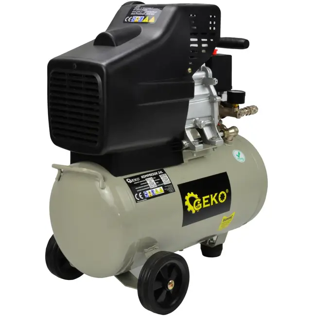 GEKO Oliegesmeerde luchtcompressor - 24L - 8 bar - 210 L/min - Staal - Horizontaal ontwerp