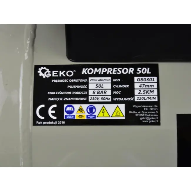GEKO 50L luchtcompressor - oliegesmeerd - 8 bar - 210 L/min - horizontaal ontwerp