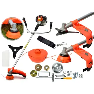 GEKO BC430 krachtige benzine bosmaaier 49,7cc met 3 pk motor, trimmerkop, 3-tands mes en anti-vibratiesysteem