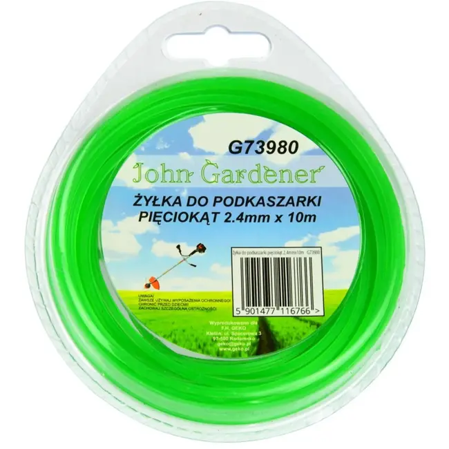 John Gardener Nylon maaidraad - pentagonaal - slijtvast - groen - 2,4 mm x 10 m