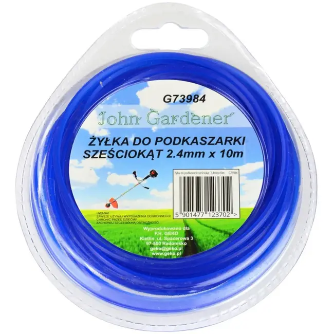 John Gardener Nylon maaidraad - hexagonaal - hoge slijtvastheid - 2,4 mm x 10 m - blauw