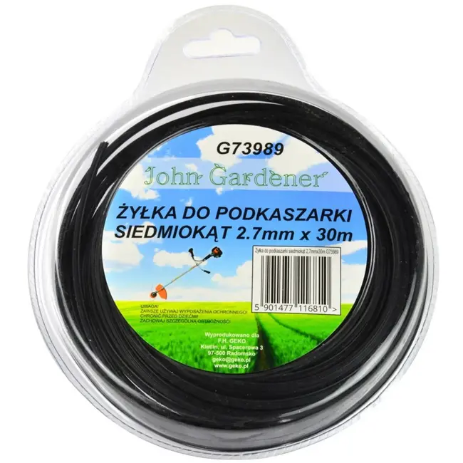 GEKO Heptagonale nylondraad - zwart - 2,7 mm x 30 m - slijtvast en hoogwaardig