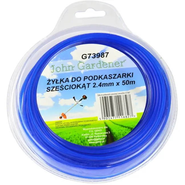 John Gardener Hexagonale nylon lijn - 2,4 mm - 50 m - Blauw - Hoge slijtvastheid