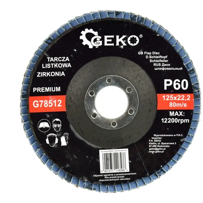 GEKO Zirconia schuurdisc - 125 mm - korrel 60 - zelfslijpend - hittebestendig - 10 stuks