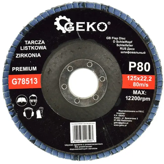 GEKO Zirconia schuurdisc - 125 mm - Grit 80 - Zelfslijpend - Hittebestendig - 10 stuks