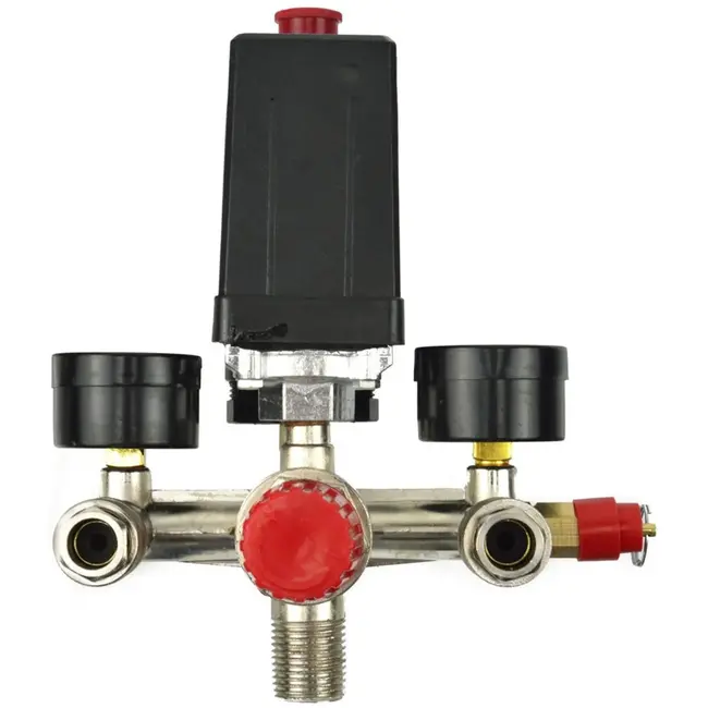 GEKO Drukregelaar voor luchtcompressoren - Max. 12 bar - 2 manometers - 230V - Europese snelkoppelingen