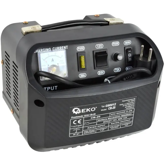 GEKO Acculader - 230V Ingang - 12/24V Uitgang - 16A Stroomsterkte - Voor 60-240 Ah Batterijen