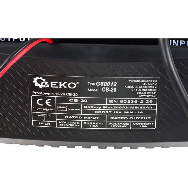 GEKO Acculader - 230V Ingang - 12/24V Uitgang - 16A Stroomsterkte - Voor 60-240 Ah Batterijen