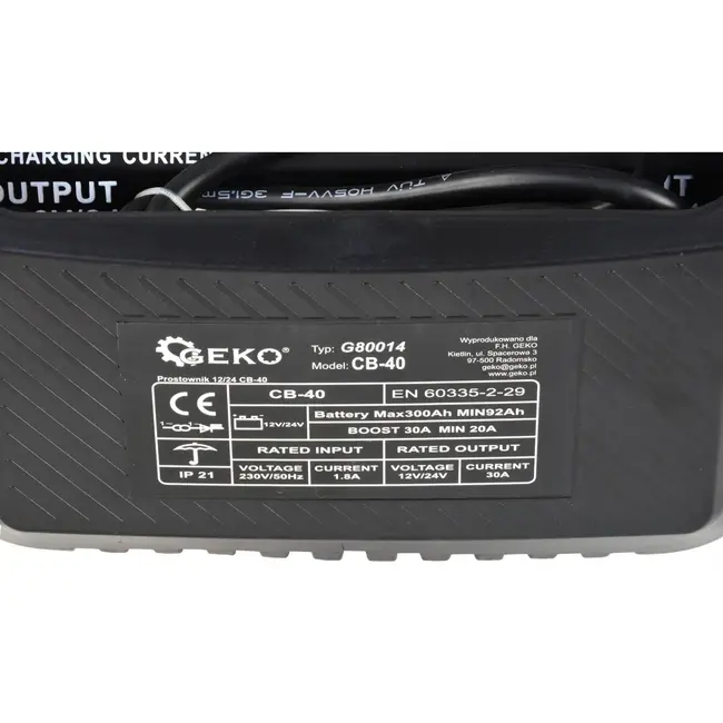 GEKO Batterijlader - 230V Ingang - 12/24V Uitgang - 30A Stroomsterkte - Geschikt voor 92-300 Ah