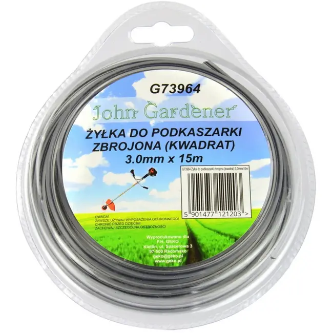 John Gardener Nylon lijn - 3,0 mm dik - 15 m lang - Vierkant - Versterkt ontwerp