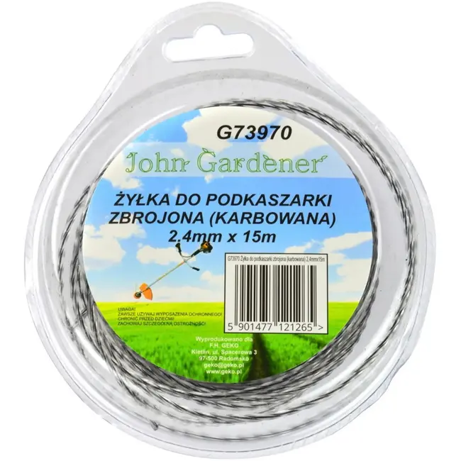 John Gardener Nylon lijn - 2,4 mm dik - 15 m lang - Geribbeld - Versterkt