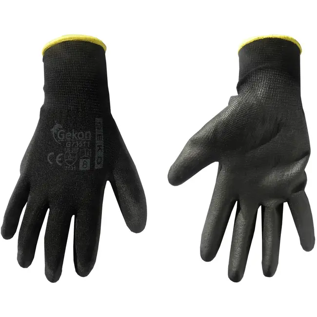 GEKO Katoenen werkhandschoenen - PU coating - maat 8 - zwart - 12 stuks
