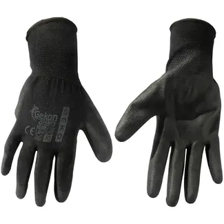 GEKO Katoenen werkhandschoenen - PU coating - maat 10 - zwart - 12 stuks