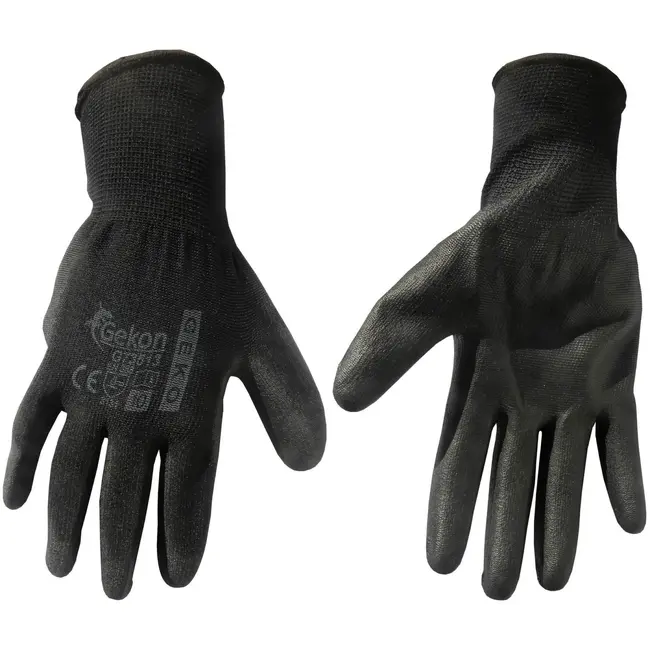 GEKO Katoenen werkhandschoenen - PU coating - maat 10 - zwart - 12 stuks