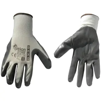 GEKO Katoenen werkhandschoenen - nitril coating - ademend - maat 9 - wit-grijs - 12 stuks