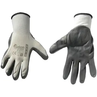 GEKO Katoenen werkhandschoenen - nitrilcoating - ademend - maat 10 - wit-grijs - 12 stuks