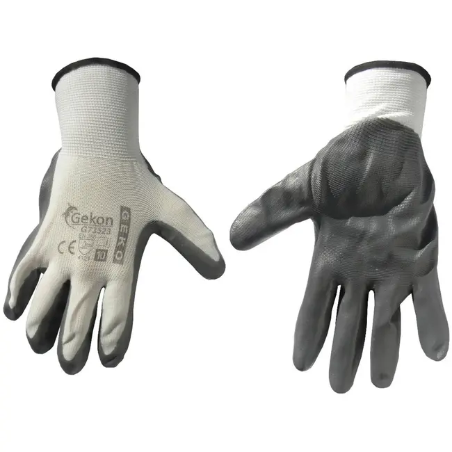 GEKO Katoenen werkhandschoenen - nitrilcoating - ademend - maat 10 - wit-grijs - 12 stuks