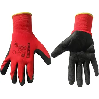GEKO Katoenen werkhandschoenen - latex coating - maat 8 - rood - 12 stuks