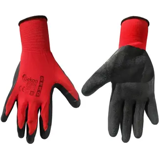 GEKO Katoenen werkhandschoenen - latex coating - maat 10 - rood - 12 stuks