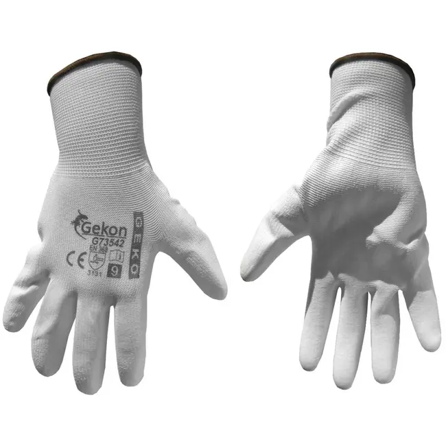 GEKO Katoenen werkhandschoenen - PU-coating - maat 9 - wit - 12 stuks