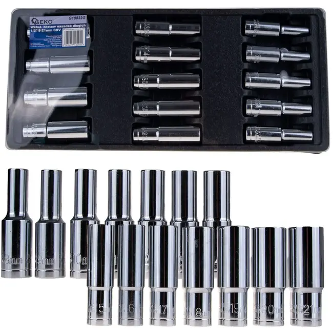 GEKO Diep 6-punts dopsleutelset - Chroom vanadium - Corrosiebestendig - 14-delig