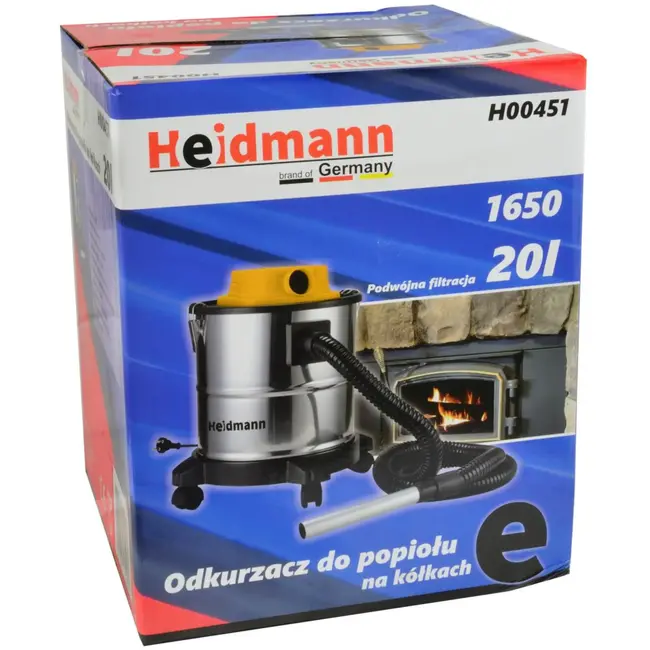 Heidmann Asstofzuiger - 20L - Op wielen - Blazerfunctie - Dubbel filtersysteem