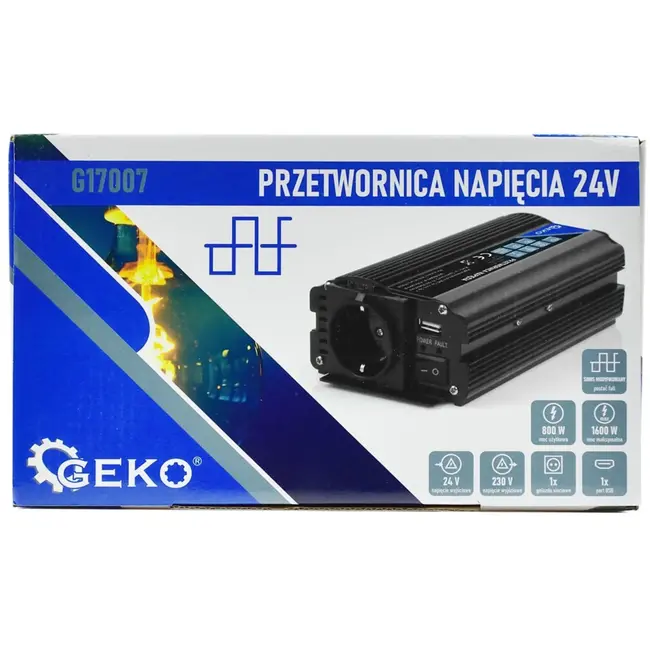 GEKO Spanningsomvormer 24V naar 230V - 800/1600W - USB-poort - Slimme koeling