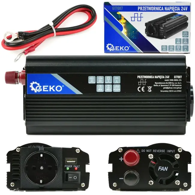 GEKO Spanningsomvormer 24V naar 230V - 800/1600W - USB-poort - Slimme koeling